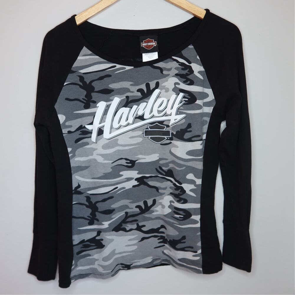 Harley Davidson Camo Raglan Long Sleeve Shirt Silverton Colorado Size L